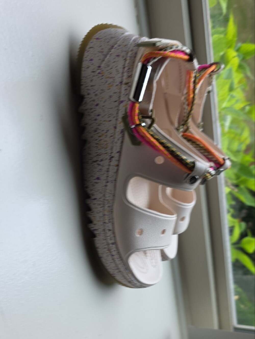 CROCS Cream Platform Sport Sandals with Multicolor Ankle Trim - Picture 4 of 4